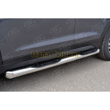 Пороги труба с накладками d76 вариант 1 РусСталь для Hyundai Tucson 2015-2021