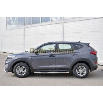 Пороги труба с накладками d76 вариант 1 РусСталь для Hyundai Tucson 2015-2021