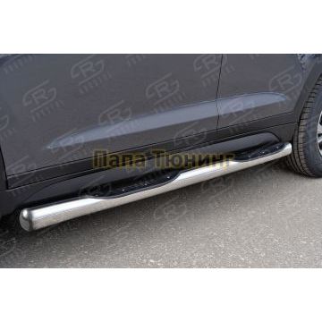 Пороги труба с накладками d76 вариант 3 РусСталь для Hyundai Tucson 2015-2021