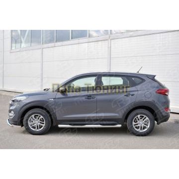 Пороги труба с накладками d76 вариант 3 РусСталь для Hyundai Tucson 2015-2021