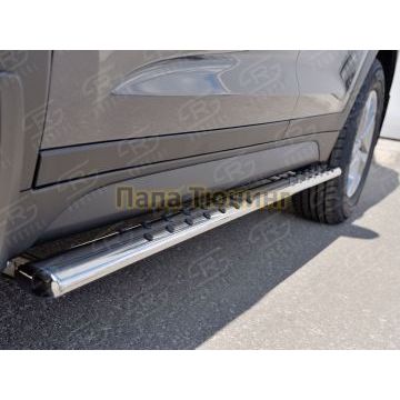 Пороги труба овальная с проступью 75х42мм РусСталь для Hyundai Tucson 2015-2021