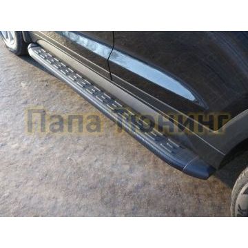 Пороги алюминиевые ТСС с накладкой чёрные для Hyundai Tucson 2015-2018 Пороги алюминиевые ТСС с накладкой чёрные для Hyundai Tucson 2015-2018