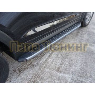 Пороги алюминиевые ТСС с накладкой серебристые для Hyundai Tucson 2015-2018 Пороги алюминиевые ТСС с накладкой серебристые для Hyundai Tucson 2015-2018