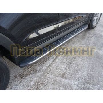 Пороги алюминиевые ТСС с накладкой серые для Hyundai Tucson 2015-2018 Пороги алюминиевые ТСС с накладкой серые для Hyundai Tucson 2015-2018