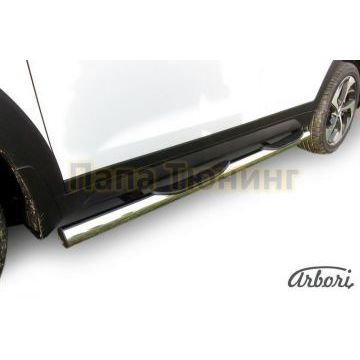 Пороги труба с накладками 76 мм Slitkoff для Hyundai Tucson 2015-2021