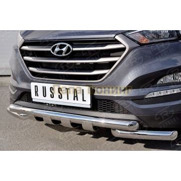 Защита передняя двойная с клыками d57-d57 РусСталь для Hyundai Tucson 2015-2021