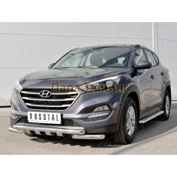 Защита передняя двойная с клыками d57-d57 РусСталь для Hyundai Tucson 2015-2021