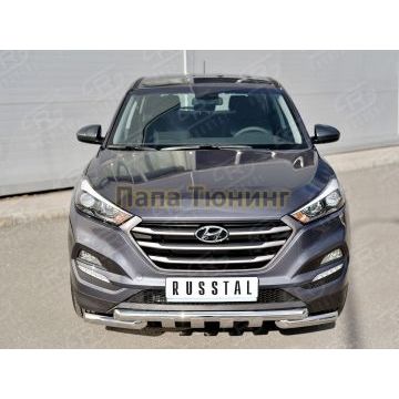 Защита передняя двойная с клыками d57-d57 РусСталь для Hyundai Tucson 2015-2021