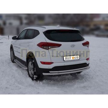 Защита заднего бампера двойная 60-42 мм ALFeco для Hyundai Tucson 2015-2021