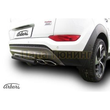 Защита заднего бампера чёрная сталь короткая 57 мм на 4х4 Slitkoff для Hyundai Tucson 2015-2018