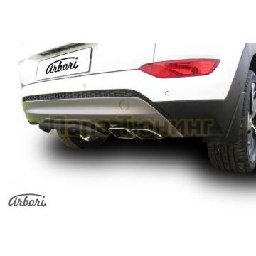 Защита заднего бампера чёрная сталь скоба 42 мм на 4х4 Slitkoff для Hyundai Tucson 2015-2018