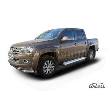 Пороги алюминиевые Arbori Optima Silver серебристые для Volkswagen Amarok 2010-