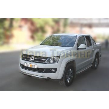 Пороги с площадкой алюминиевый лист 60 мм ALFeco для Volkswagen Amarok 2010-2016