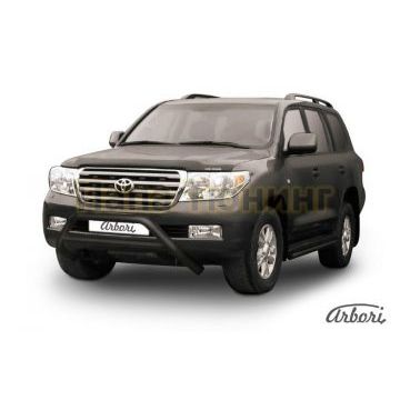 Кенгурин чёрная сталь низкий широкий с перемычкой 76 мм Slitkoff для Toyota Land Cruiser 200 2007-2011