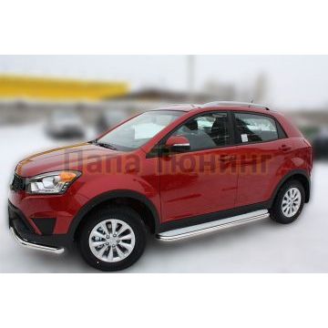 Пороги с площадкой алюминиевый лист 60 мм ALFeco для Ssangyong Actyon 2013-