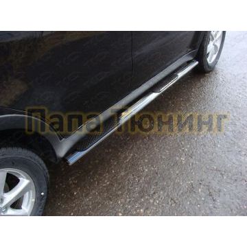 Пороги труба овальная с накладками 75х42 мм ТСС для SsangYong Actyon 2010- Пороги труба овальная с накладками 75х42 мм ТСС для SsangYong Actyon 2010-