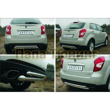 Защита заднего бампера двойная 63-42 мм РусСталь для Ssangyong Actyon 2013-