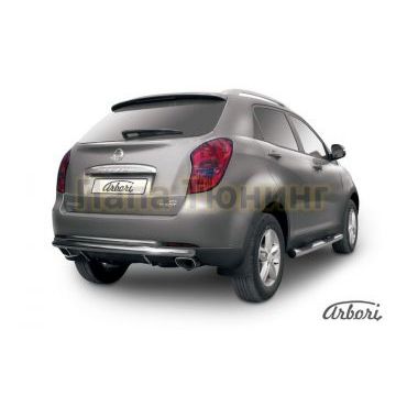 Защита заднего бампера двойная длинная 57-42 мм Slitkoff для SsangYong Actyon 2010- Защита заднего бампера двойная длинная 57-42 мм Slitkoff для SsangYong Actyon 2010-