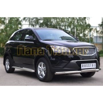 Пороги с площадкой алюминиевый лист d42 РусСталь для Ssangyong Actyon 2010-2013