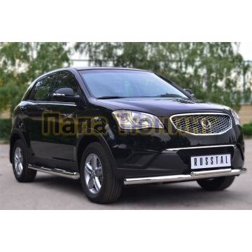 Пороги труба с накладками d76 вариант 1 РусСталь для Ssangyong Actyon 2010-2013