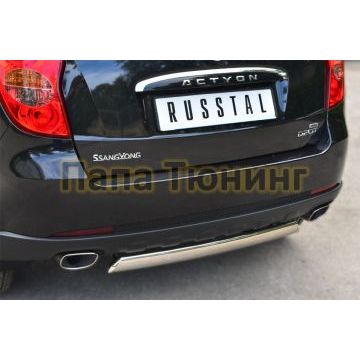 Защита заднего бампера овальная 75х42 мм РусСталь для Ssangyong Actyon 2010-2013