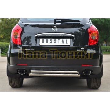 Защита заднего бампера двойная d57-d42 РусСталь для Ssangyong Actyon 2010-2013