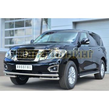 Защита передняя двойная с уголками d57-d57 РусСталь для Nissan Patrol 2014-
