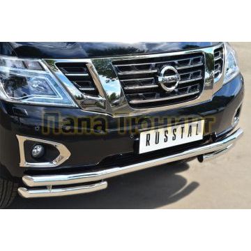 Защита передняя двойная с уголками d57-d57 РусСталь для Nissan Patrol 2014-