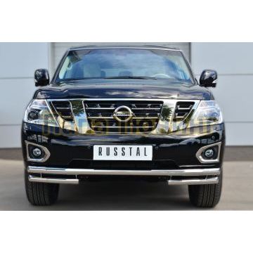 Защита передняя двойная с уголками d57-d57 РусСталь для Nissan Patrol 2014-