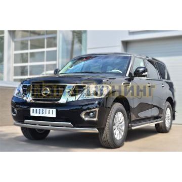 Защита передняя овальная двойная 75х42 мм РусСталь для Nissan Patrol 2014-