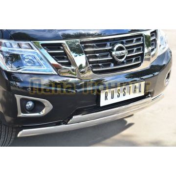 Защита передняя овальная двойная 75х42 мм РусСталь для Nissan Patrol 2014-