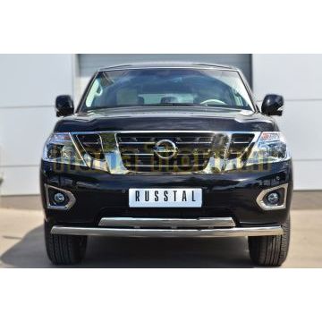Защита передняя овальная двойная 75х42 мм РусСталь для Nissan Patrol 2014-