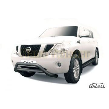 Кенгурин чёрная сталь низкий широкий с перемычкой 76 мм Slitkoff для Nissan Patrol 2010- Кенгурин чёрная сталь низкий широкий с перемычкой 76 мм Slitkoff для Nissan Patrol 2010-