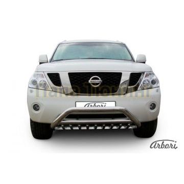 Кенгурин низкий широкий с клыками и перемычкой 76 мм Slitkoff для Nissan Patrol 2010- Кенгурин низкий широкий с клыками и перемычкой 76 мм Slitkoff для Nissan Patrol 2010-