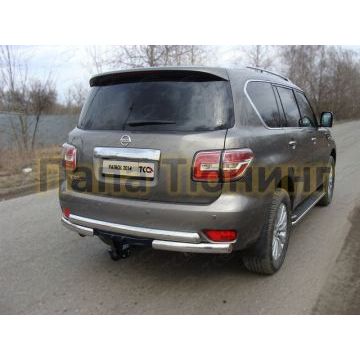 Защита заднего бампера овальная двойная под фаркоп 75х75 мм ТСС для Nissan Patrol 2014- Защита заднего бампера овальная двойная под фаркоп 75х75 мм ТСС для Nissan Patrol 2014-