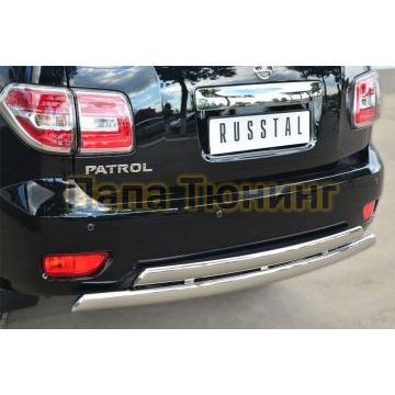 Защита заднего бампера овальная двойная 75х42 мм РусСталь для Nissan Patrol 2014-