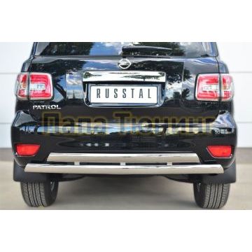 Защита заднего бампера овальная двойная 75х42 мм РусСталь для Nissan Patrol 2014-