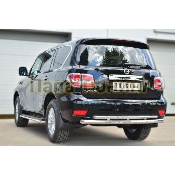 Защита заднего бампера двойная d76-d42 РусСталь для Nissan Patrol 2014-