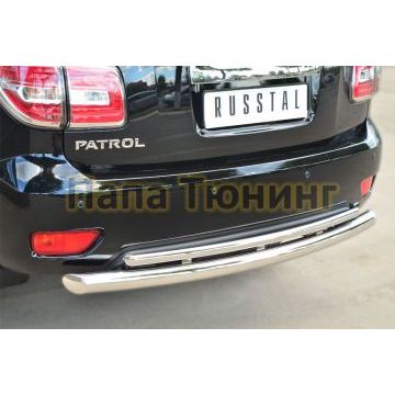 Защита заднего бампера двойная d76-d42 РусСталь для Nissan Patrol 2014-