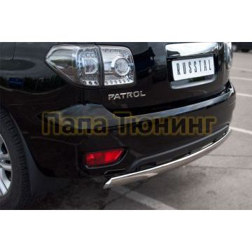 Защита заднего бампера овальная 75х42 мм РусСталь для Nissan Patrol 2010-2013