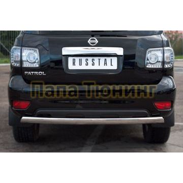 Защита заднего бампера овальная 75х42 мм РусСталь для Nissan Patrol 2010-2013