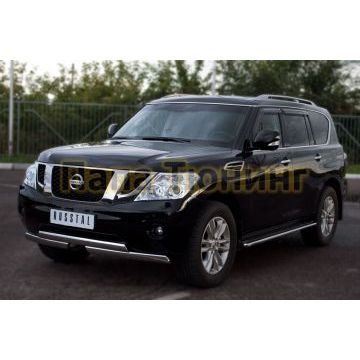 Защита передняя овальная двойная 75х42 мм РусСталь для Nissan Patrol 2010-2013