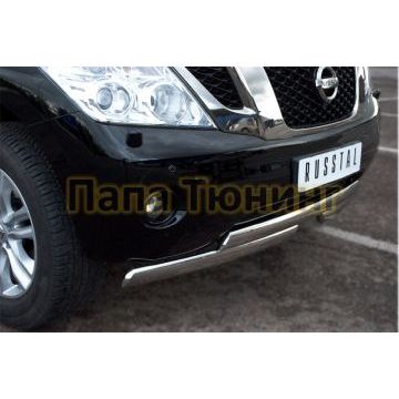 Защита передняя овальная двойная 75х42 мм РусСталь для Nissan Patrol 2010-2013