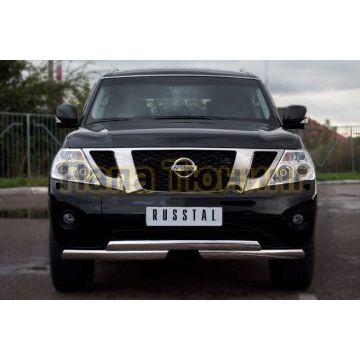 Защита передняя овальная двойная 75х42 мм РусСталь для Nissan Patrol 2010-2013