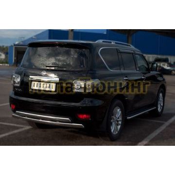 Защита заднего бампера овальная двойная 75х42 мм РусСталь для Nissan Patrol 2010-2013