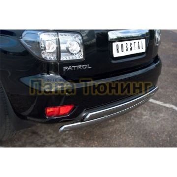 Защита заднего бампера овальная двойная 75х42 мм РусСталь для Nissan Patrol 2010-2013