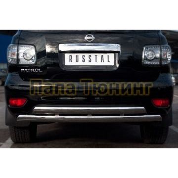 Защита заднего бампера овальная двойная 75х42 мм РусСталь для Nissan Patrol 2010-2013