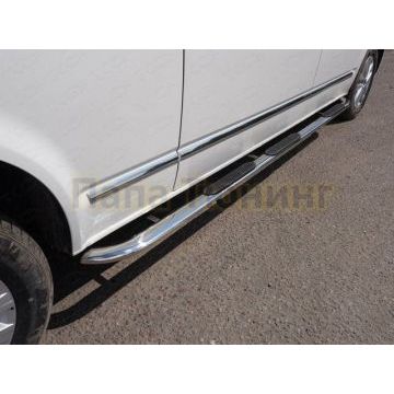 Пороги овальные гнутые с накладкой 75х42 мм ТСС для Volkswagen Transporter T6 Long 2015- Пороги овальные гнутые с накладкой 75х42 мм ТСС для Volkswagen Transporter T6 Long 2015-
