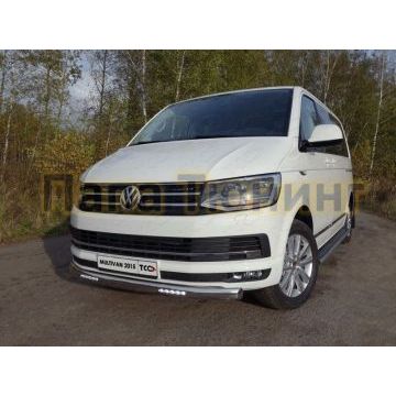 Защита передняя овальная с ДХО 75х42 мм ТСС для Volkswagen Multivan T6 2015- Защита передняя овальная с ДХО 75х42 мм ТСС для Volkswagen Multivan T6 2015-