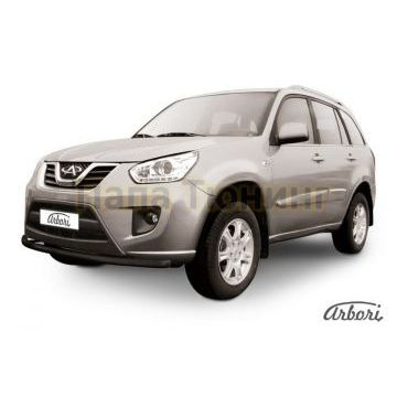 Защита переднего бампера чёрная сталь 57 мм Slitkoff для Chery Tiggo FL 2013-2016